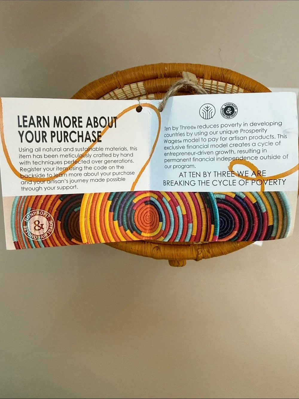 Handmade Woven Basket - Yellow & Natural Stripes